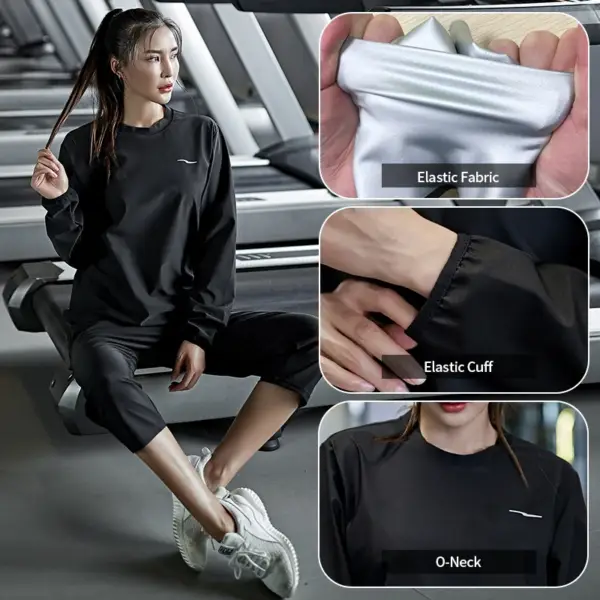 2 Piece Set Women Pullover Black Sauna Suit Slimming Gym Clothing Loose Sportswear Weight Loss Jogging Sweat Fitness Workout Set - Image 5
