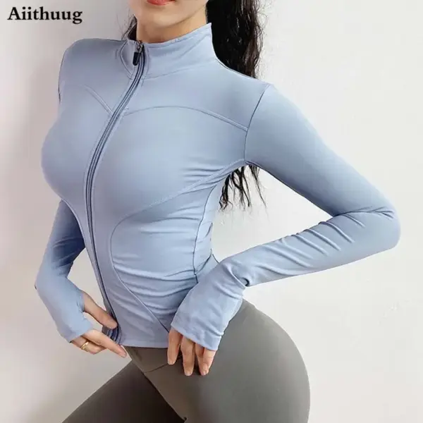 Aiithuug Women's Slim Fit Lightweight Jackets Women's Full Zip-up Yoga Sports Running Jacket with Thumb Holes for Workout - Image 2