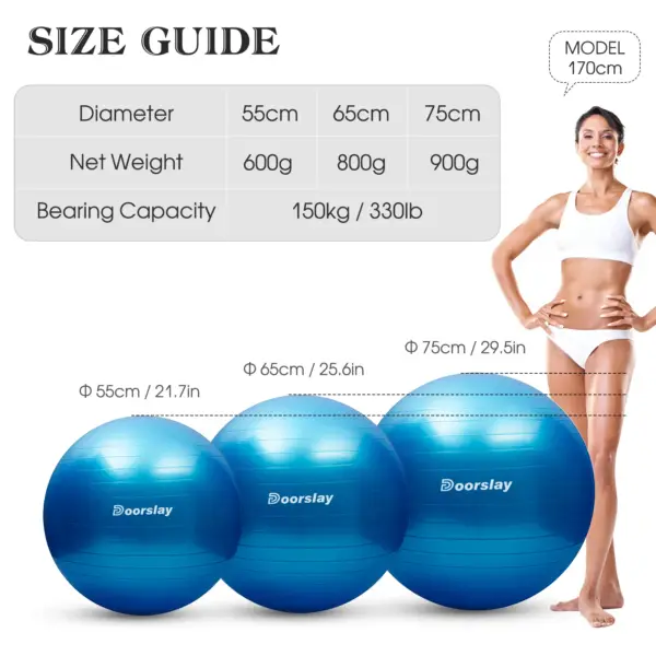Anti-burst Yoga Ball 55/65/75cm 2mm Thickened Stability Balance Ball Pilates Barre Physical Fitness Exercise Ball with Air Pump - Image 4