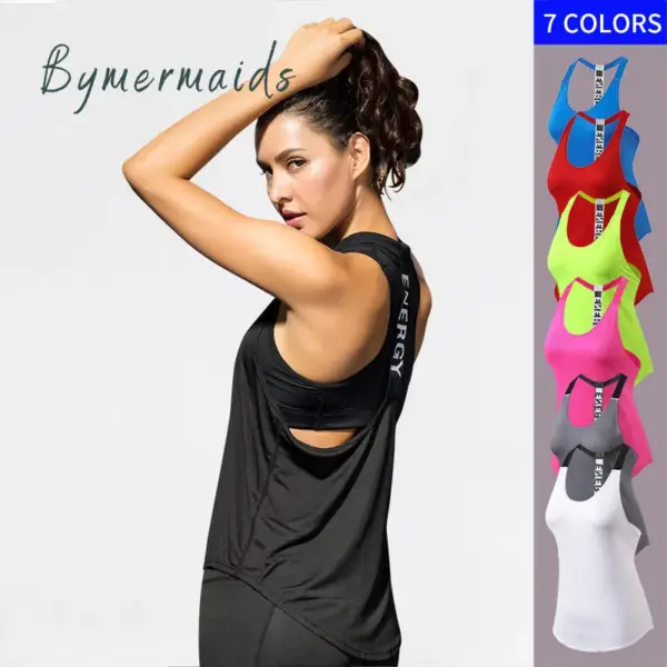 Bymermaids 2022 Gym Tops Women's Sports Top Letter Backless Shirts Sleeveless Yoga Tops Fitness Running Quick Dry Tank Crop Top - Image 3