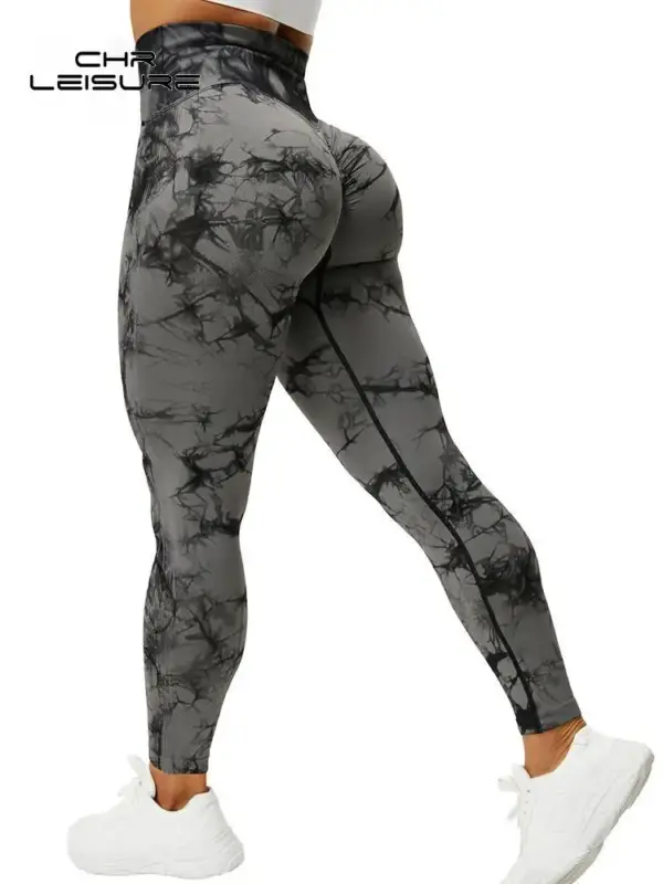 CHRLEISURE Tie Dye Push Up High Waist Leggings Stretch Athletic Women Sexy Pants Casual Seamless Gym Knitting Leggings Femme - Image 4