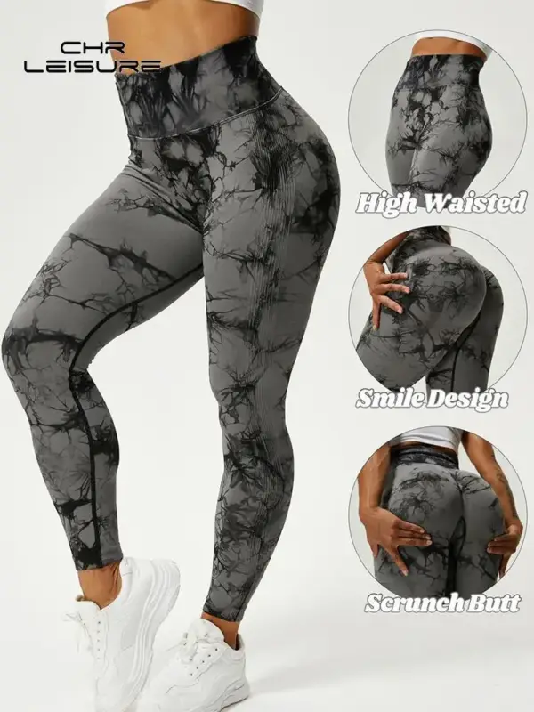 CHRLEISURE Tie Dye Push Up High Waist Leggings Stretch Athletic Women Sexy Pants Casual Seamless Gym Knitting Leggings Femme - Image 6