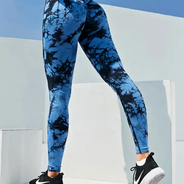 CHRLEISURE Tie Dye Push Up High Waist Leggings Stretch Athletic Women Sexy Pants Casual Seamless Gym Knitting Leggings Femme