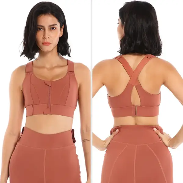 Large Size High-strength Sports Bra Women's Shockproof Running Big Chest Small Front Zipper Fitness Yoga Clothing Vest Underwear - Image 3