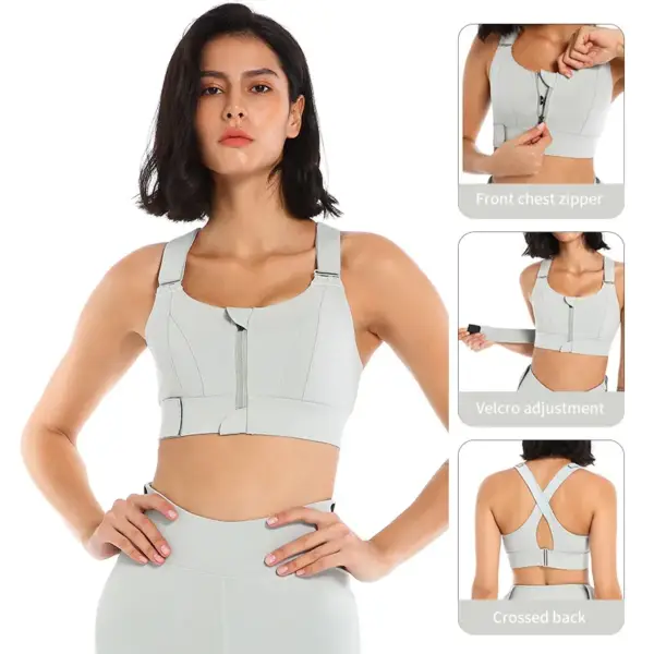 Large Size High-strength Sports Bra Women's Shockproof Running Big Chest Small Front Zipper Fitness Yoga Clothing Vest Underwear - Image 4