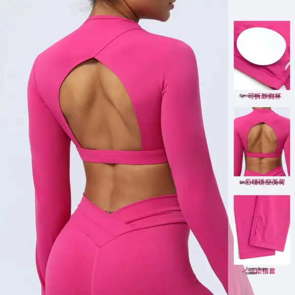 New Back Hollow Yoga T-shirt Top Long Sleeved Crop Top Sports Tight Fitness Clothing Women's Pilates Shirt 2024 Spring Autumn - Image 2