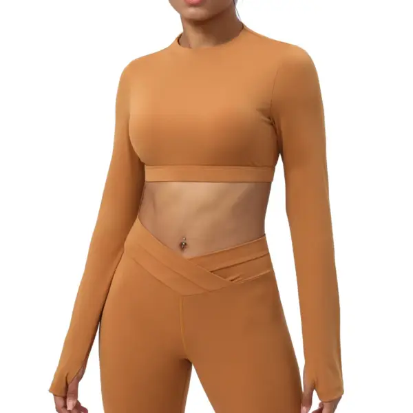 New Back Hollow Yoga T-shirt Top Long Sleeved Crop Top Sports Tight Fitness Clothing Women's Pilates Shirt 2024 Spring Autumn - Image 4