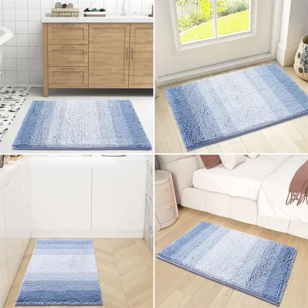Olanly Chenille Striped Bathroom Rug Mat Extra Thick Absorbent Bath Rug Non-Slip Soft Plush Shaggy Bath Carpet Machine Wash Mats - Image 6