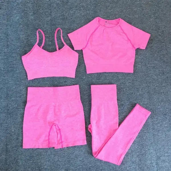Pad Seamless Women Yoga Set Short Sleeve Crop Top T shirt Bra Squat Proof Leggings Sports Workout Outfit Fitness Wear Yoga Suits - Image 2