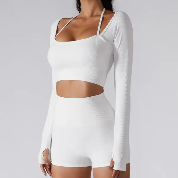 Sexy Women Seamless Workout Yoga Shirt Exposed Navel Quick Dry Fitness Sport Wear Push-up Run Clothes Women Fitness Sports Shirt - Image 3