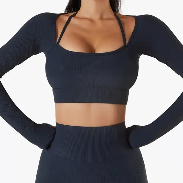 Sexy Women Seamless Workout Yoga Shirt Exposed Navel Quick Dry Fitness Sport Wear Push-up Run Clothes Women Fitness Sports Shirt - Image 5