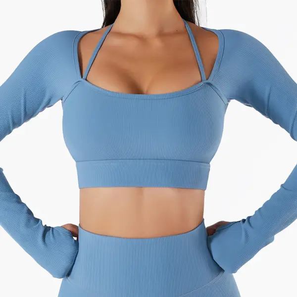 Sexy Women Seamless Workout Yoga Shirt Exposed Navel Quick Dry Fitness Sport Wear Push-up Run Clothes Women Fitness Sports Shirt - Image 6