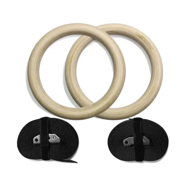 Sports Wood Gymnastic Rings with Adjustable Buckle Straps Anti-slip belt for Strength Training Home Gym Full Body Workout - Image 2