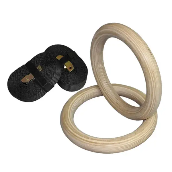 Sports Wood Gymnastic Rings with Adjustable Buckle Straps Anti-slip belt for Strength Training Home Gym Full Body Workout - Image 3