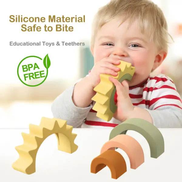 TYRY.HU New 4-7pcs Baby Silicone Building Block BPA Free Rainbow Soft Block 3D Educational Montessori Toys Baby Teether Gifts - Image 3