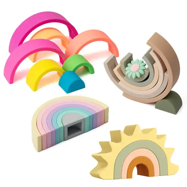 TYRY.HU New 4-7pcs Baby Silicone Building Block BPA Free Rainbow Soft Block 3D Educational Montessori Toys Baby Teether Gifts