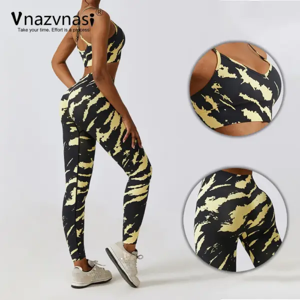 Vnazvnasi 2 Pcs Prints Seamless Sports Sets Yoga Kit for Fitness Push Up Tights Suit for Women Workout Clothes Sportswear Gym - Image 3