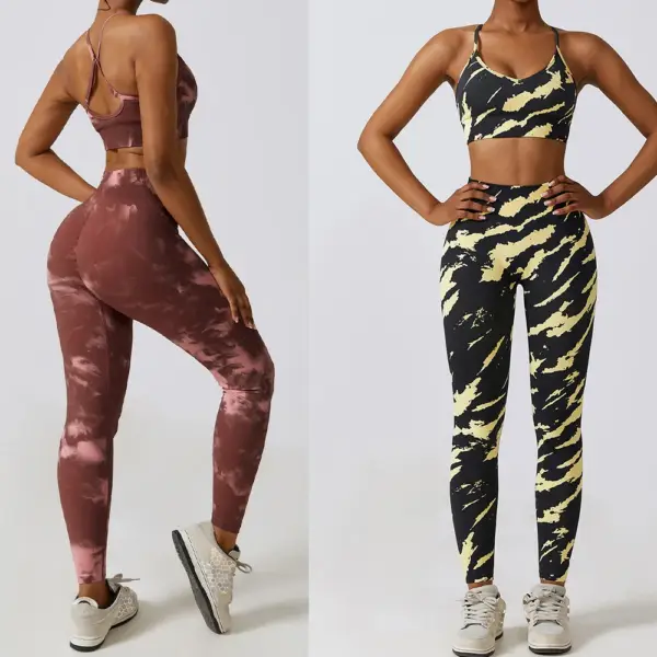 Vnazvnasi 2 Pcs Prints Seamless Sports Sets Yoga Kit for Fitness Push Up Tights Suit for Women Workout Clothes Sportswear Gym - Image 5