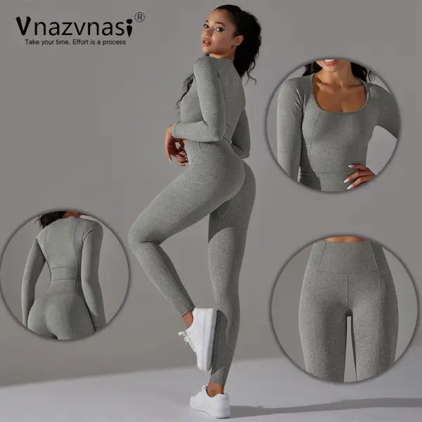 Vnazvnasi Seamless Women's Sports Set Long Sleeve Yoga Suit for Fitness Push Up Tights Sportswear Workout Clothes Outfit 2 Pcs - Image 3