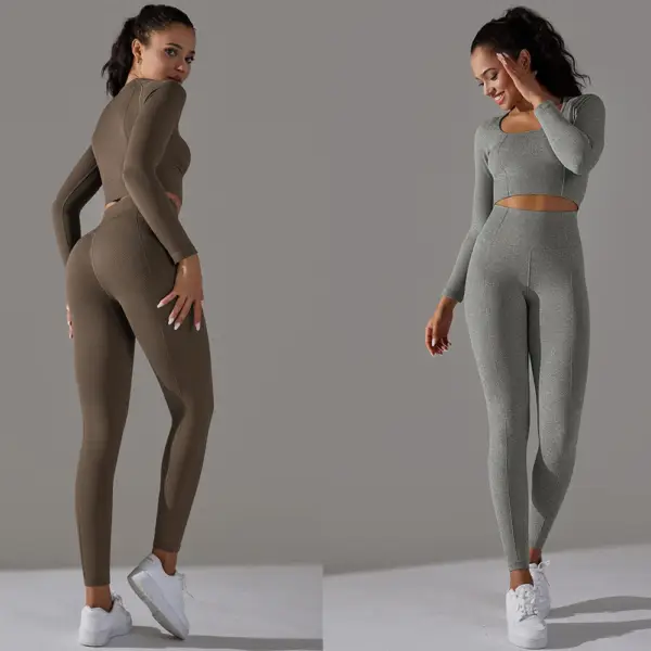 Vnazvnasi Seamless Women's Sports Set Long Sleeve Yoga Suit for Fitness Push Up Tights Sportswear Workout Clothes Outfit 2 Pcs - Image 5