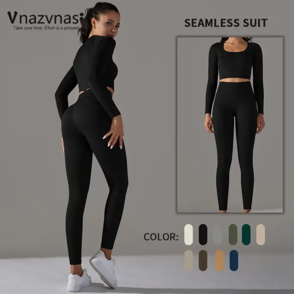 Vnazvnasi Seamless Women's Sports Set Long Sleeve Yoga Suit for Fitness Push Up Tights Sportswear Workout Clothes Outfit 2 Pcs