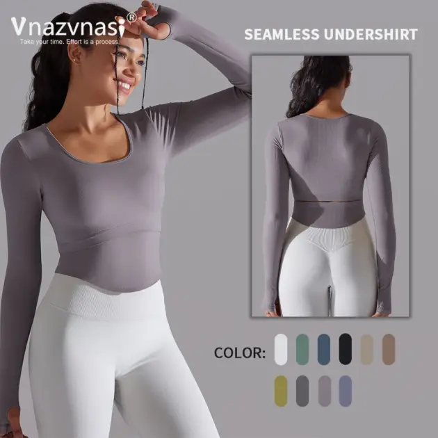 Vnazvnasi Yoga Shirts For Women Long Sleeve Winter Fitness Running Gym Clothes Workout Dry Breathable High Elastic Sports Top