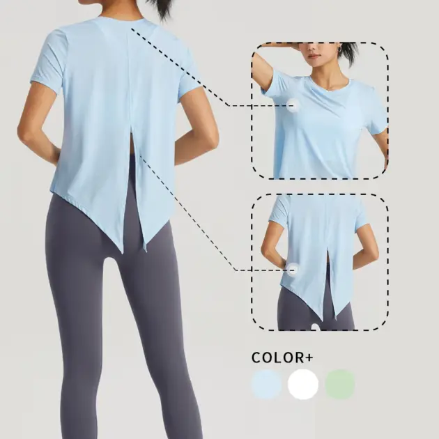 WISRUNING Top With Open Back Yoga T-shirt for Fitness Breathable Women's Sportswear for Gym Outfit Sports Shirts Workout Cloth