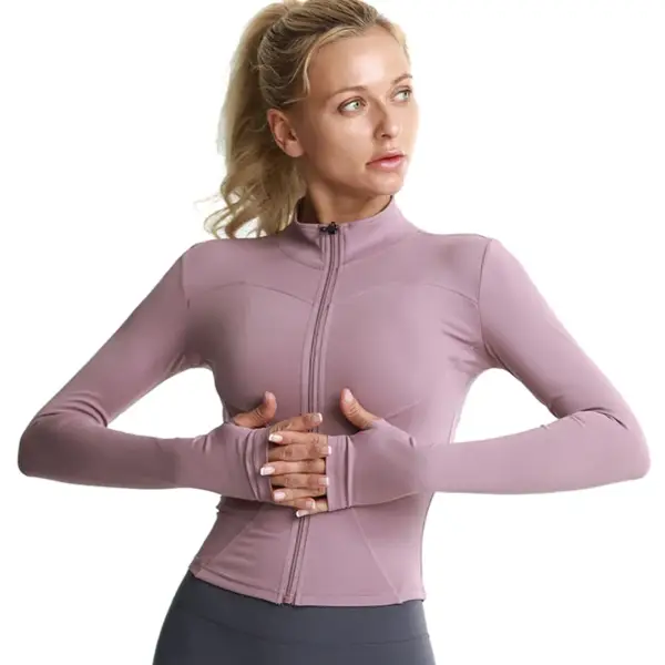 Women Athletic Sport Jacket Slim Fit Long Sleeve Fitness Coat Yoga Tops Sport Outfit With Thumb Holes Gym Jacket Workout Wear - Image 5
