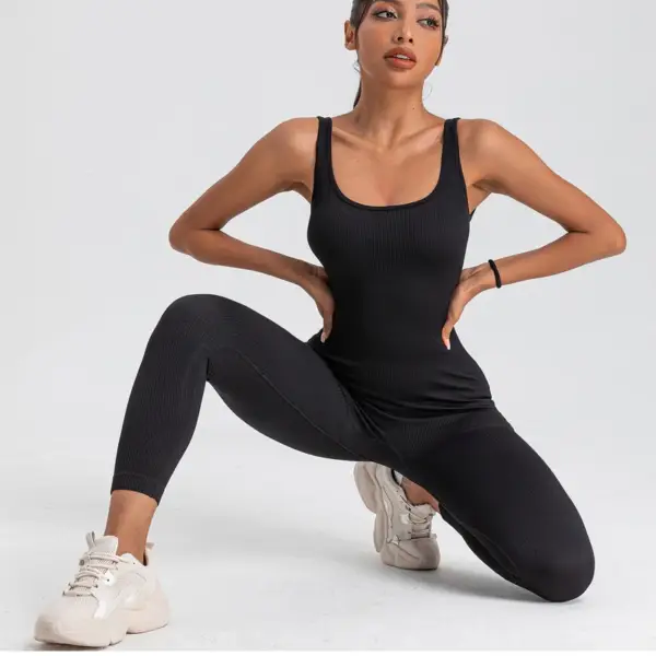Women Ribbed Yoga Jumpsuits Workout Ribbed Long Sleeve Sport One Piece Tummy Control Seamless Fitness Sportwear - Image 3