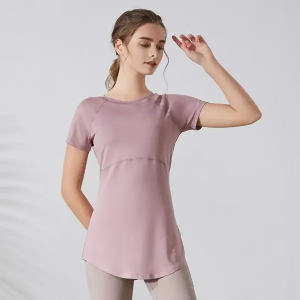 Women Yoga Shirts Short Sleeves Sport T-Shirts Breathable Slim Running Shirt Quick Dry Gym Fitness Tops Cover Hips Blouse Female - Image 2