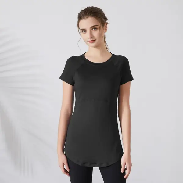 Women Yoga Shirts Short Sleeves Sport T-Shirts Breathable Slim Running Shirt Quick Dry Gym Fitness Tops Cover Hips Blouse Female - Image 3