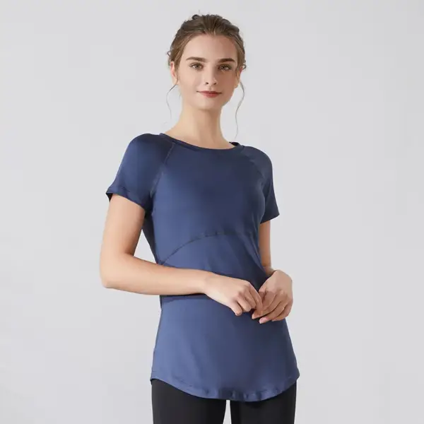 Women Yoga Shirts Short Sleeves Sport T-Shirts Breathable Slim Running Shirt Quick Dry Gym Fitness Tops Cover Hips Blouse Female - Image 4