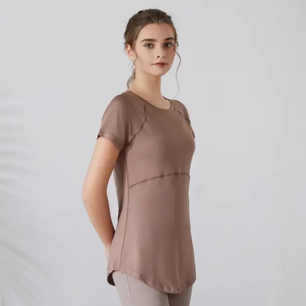 Women Yoga Shirts Short Sleeves Sport T-Shirts Breathable Slim Running Shirt Quick Dry Gym Fitness Tops Cover Hips Blouse Female - Image 5