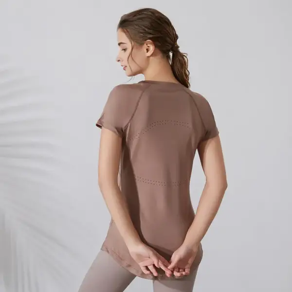 Women Yoga Shirts Short Sleeves Sport T-Shirts Breathable Slim Running Shirt Quick Dry Gym Fitness Tops Cover Hips Blouse Female - Image 6