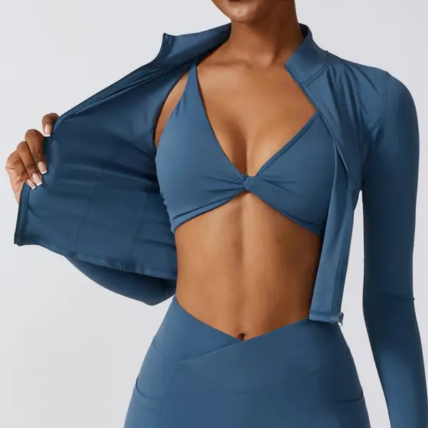 Women's High Elastic Crop Top Spandex Long Sleeve Yoga Shirts Sportswear Yoga Jacket Workout Gym Clothing Sports Clothes Suit - Image 2