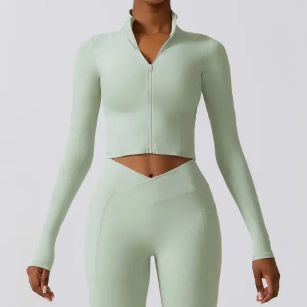 Women's High Elastic Crop Top Spandex Long Sleeve Yoga Shirts Sportswear Yoga Jacket Workout Gym Clothing Sports Clothes Suit - Image 3