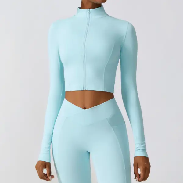 Women's High Elastic Crop Top Spandex Long Sleeve Yoga Shirts Sportswear Yoga Jacket Workout Gym Clothing Sports Clothes Suit - Image 4