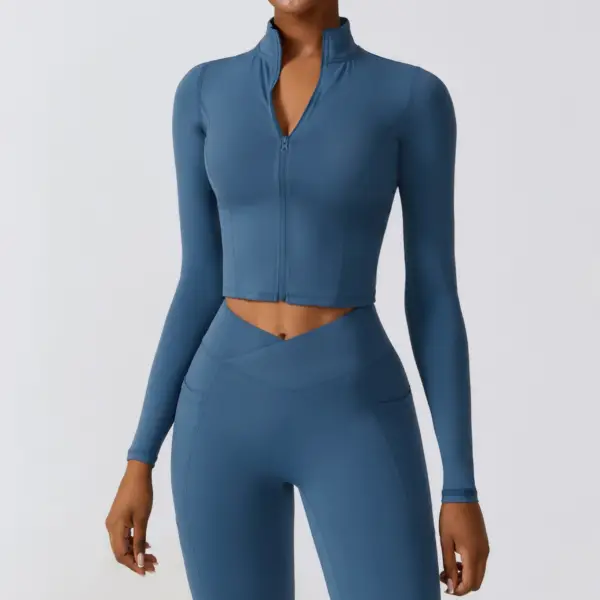 Women's High Elastic Crop Top Spandex Long Sleeve Yoga Shirts Sportswear Yoga Jacket Workout Gym Clothing Sports Clothes Suit - Image 5