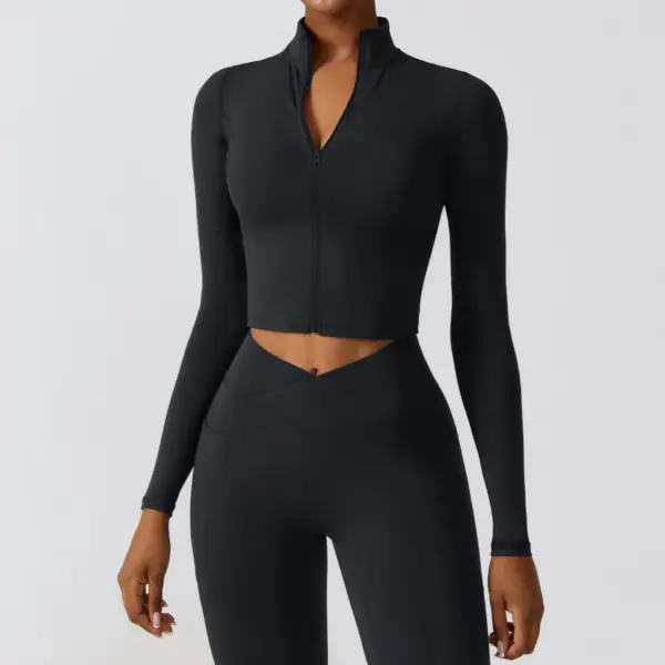 Women's High Elastic Crop Top Spandex Long Sleeve Yoga Shirts Sportswear Yoga Jacket Workout Gym Clothing Sports Clothes Suit - Image 6