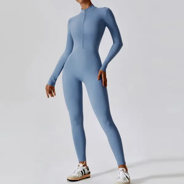 Women's Jumpsuits One-Piece Suit Zipper Long Sleeved Yoga Set Gym Push Up Workout Clothes Fitness Bodysuit Sportswear Tracksuit - Image 2