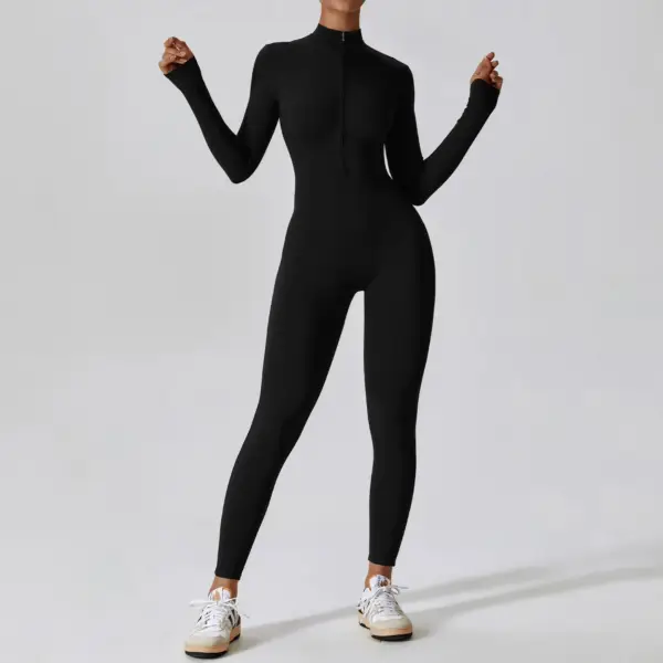Women's Jumpsuits One-Piece Suit Zipper Long Sleeved Yoga Set Gym Push Up Workout Clothes Fitness Bodysuit Sportswear Tracksuit - Image 3