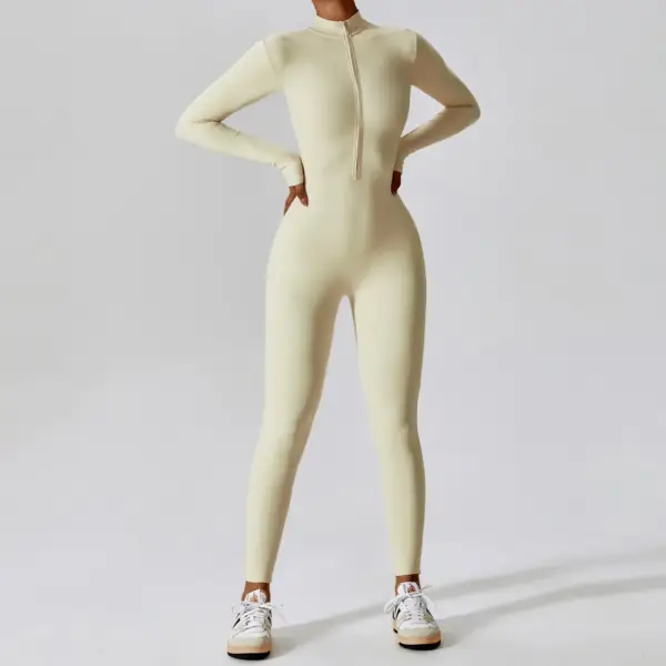 Women's Jumpsuits One-Piece Suit Zipper Long Sleeved Yoga Set Gym Push Up Workout Clothes Fitness Bodysuit Sportswear Tracksuit - Image 4
