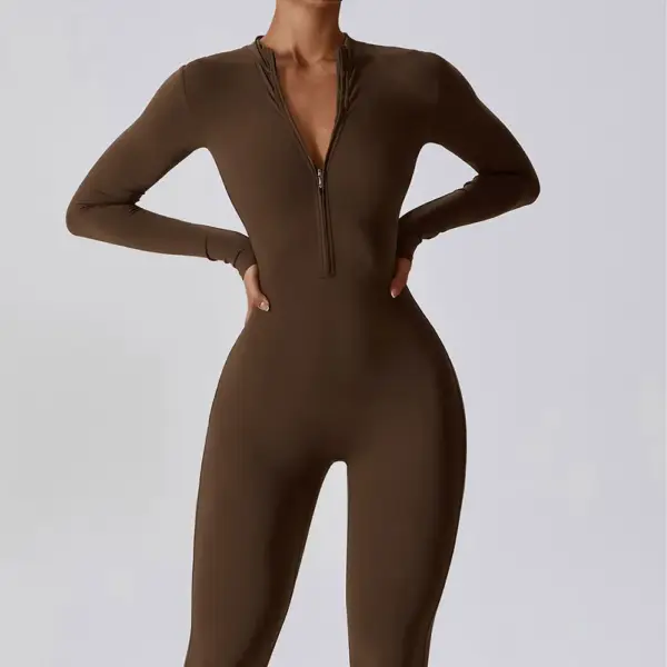 Women's Jumpsuits One-Piece Suit Zipper Long Sleeved Yoga Set Gym Push Up Workout Clothes Fitness Bodysuit Sportswear Tracksuit - Image 5