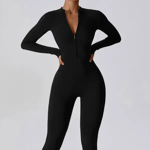Women's Jumpsuits One-Piece Suit Zipper Long Sleeved Yoga Set Gym Push Up Workout Clothes Fitness Bodysuit Sportswear Tracksuit - Image 6