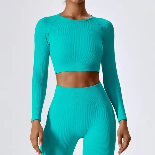 Women's Long Sleeve Top Ribbed Yoga Shirts Running T-Shirt Workout Running Fitness Gym Sports Top Training Crop Top Solidcolor - Image 3