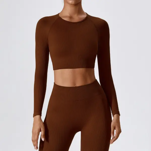 Women's Long Sleeve Top Ribbed Yoga Shirts Running T-Shirt Workout Running Fitness Gym Sports Top Training Crop Top Solidcolor - Image 4