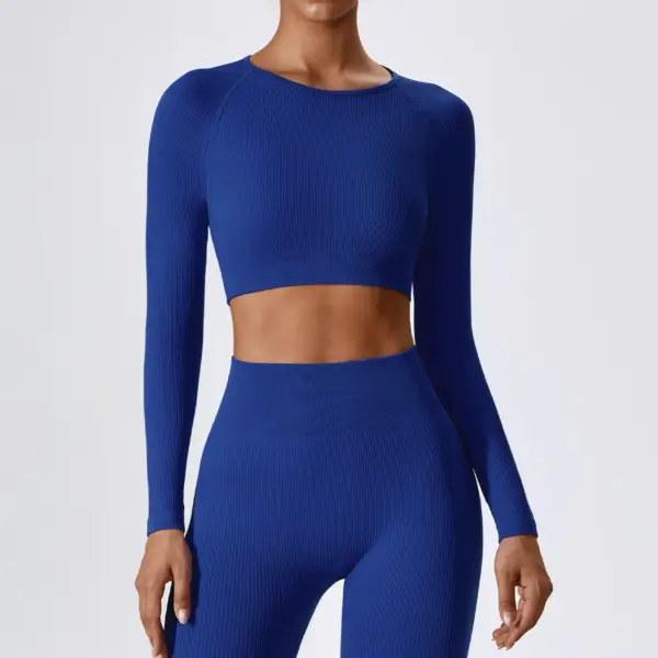 Women's Long Sleeve Top Ribbed Yoga Shirts Running T-Shirt Workout Running Fitness Gym Sports Top Training Crop Top Solidcolor - Image 5
