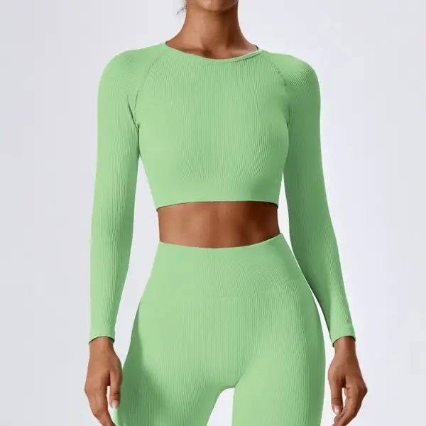 Women's Long Sleeve Top Ribbed Yoga Shirts Running T-Shirt Workout Running Fitness Gym Sports Top Training Crop Top Solidcolor - Image 6