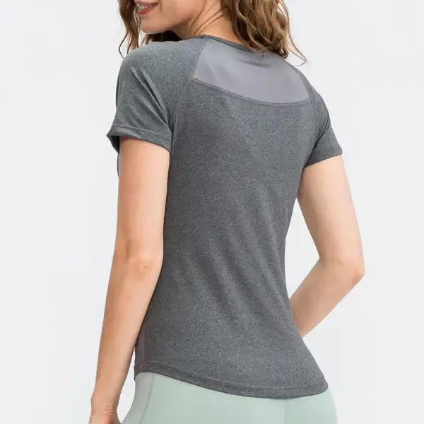 Women's tight yoga short sleeve round neck sports T-shirt with mesh breathable high elastic quick drying running fitness clothes - Image 5