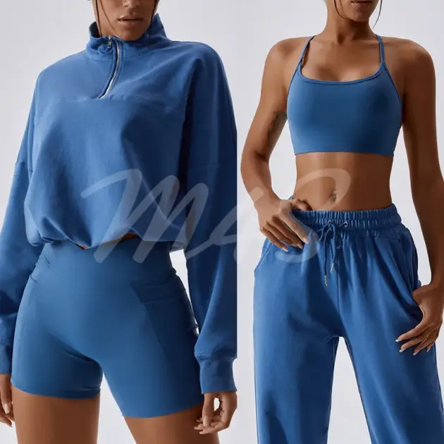 Workout Set for Women Female Yoga Set Zipper Running Clothes Sportswear Outfits Tracksuit Gym Sweatpants Leggings Active Wear